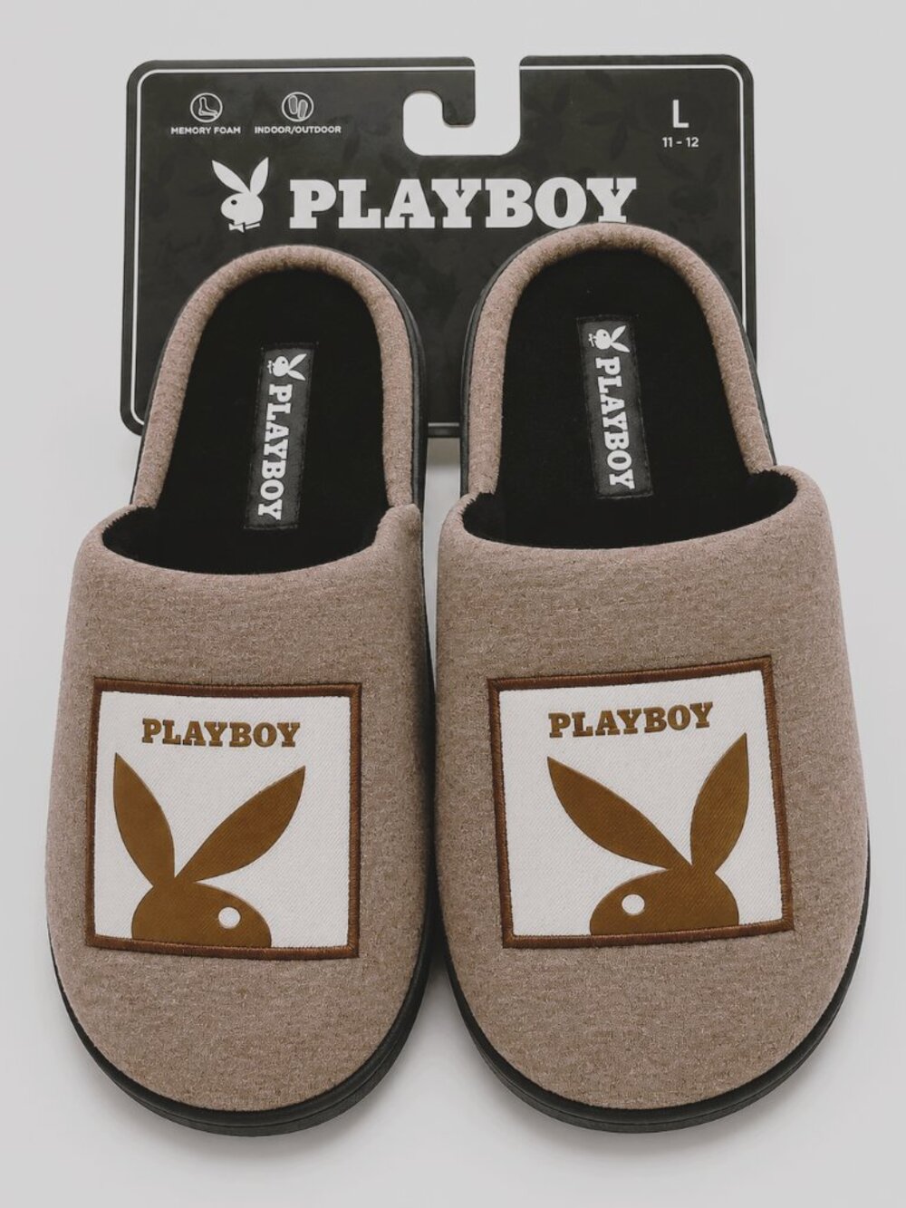 NWT Playboy Men's Memory Foam Slippers Brown L 11-12